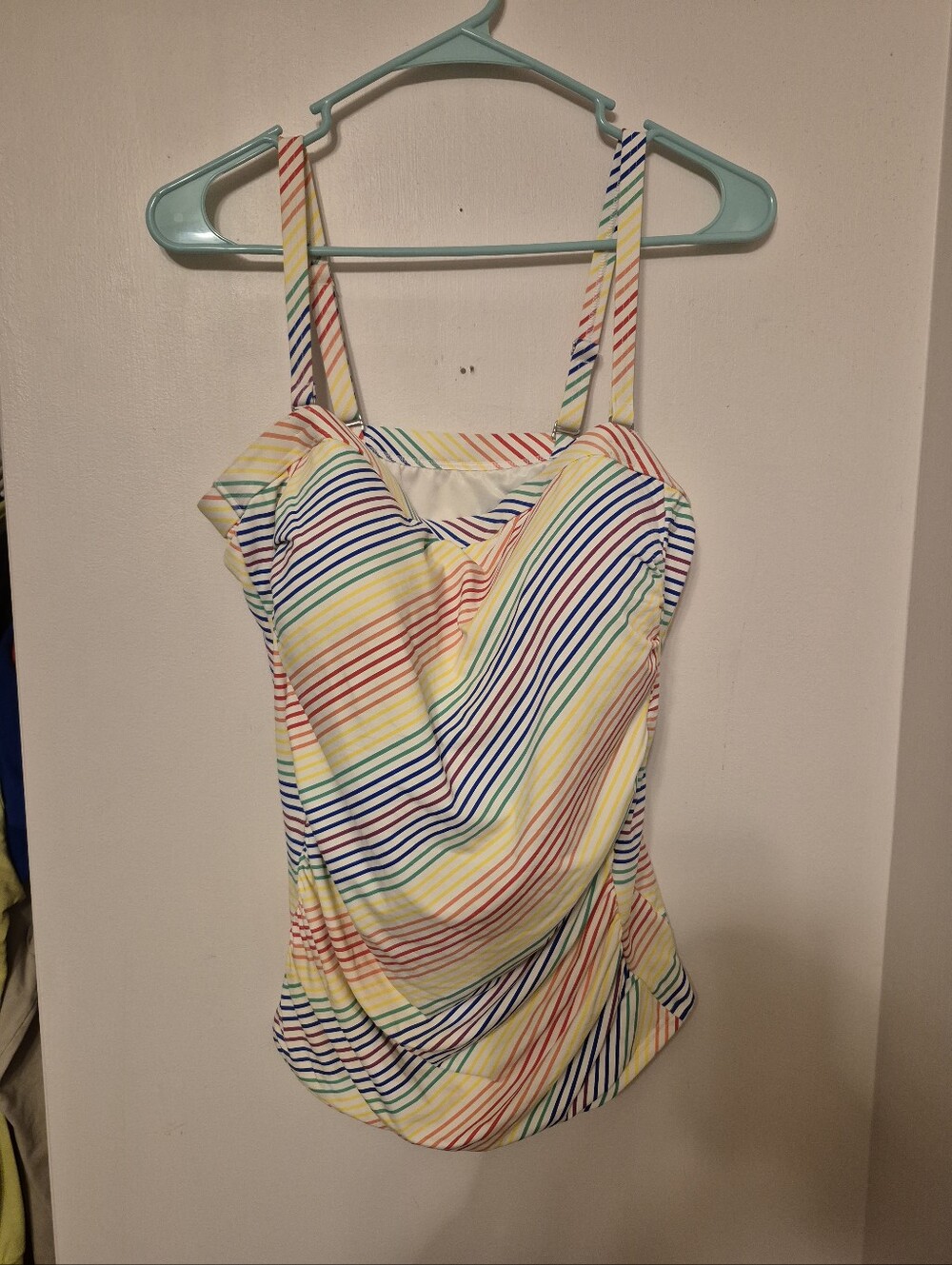Lands End Rainbow Striped Multicolor Women's Swim Tankini Top